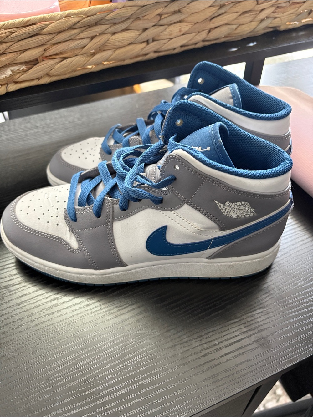 Nike Kids Mid-Top Sneakers in White, Gray & Blue